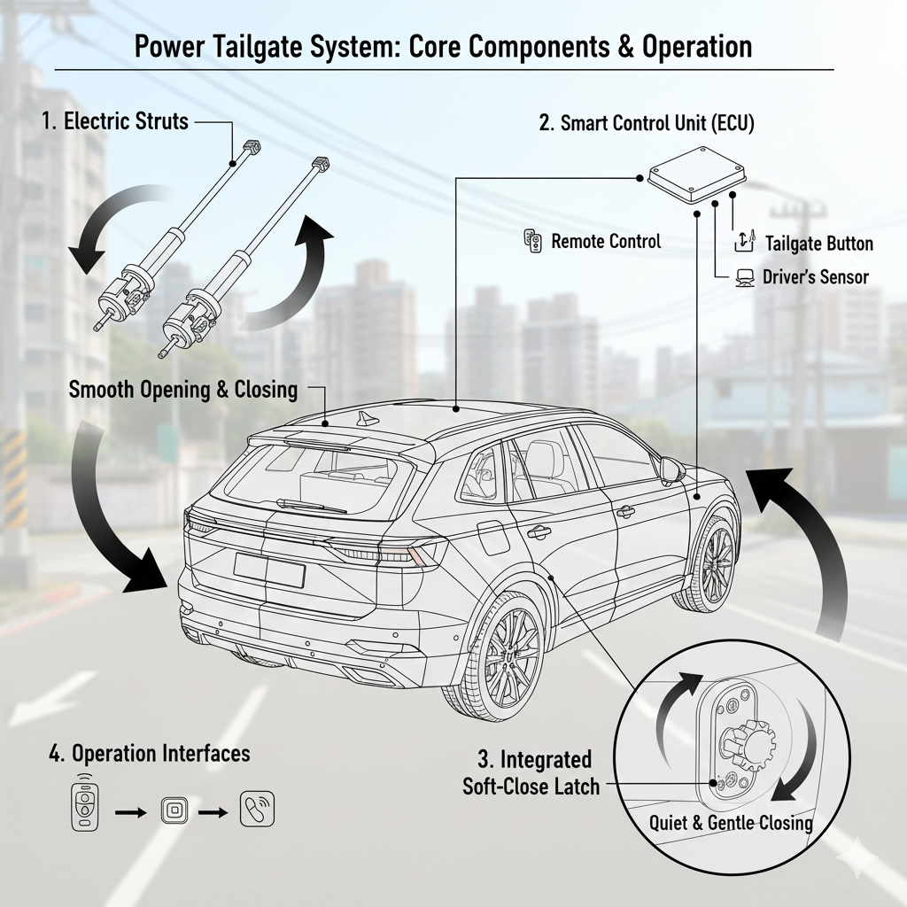 我們提供最專業的智能電動尾門升級服務,專車專用,完整解析價格、安裝工時、智能防夾安全。全台四店專業安裝,享一年保固。