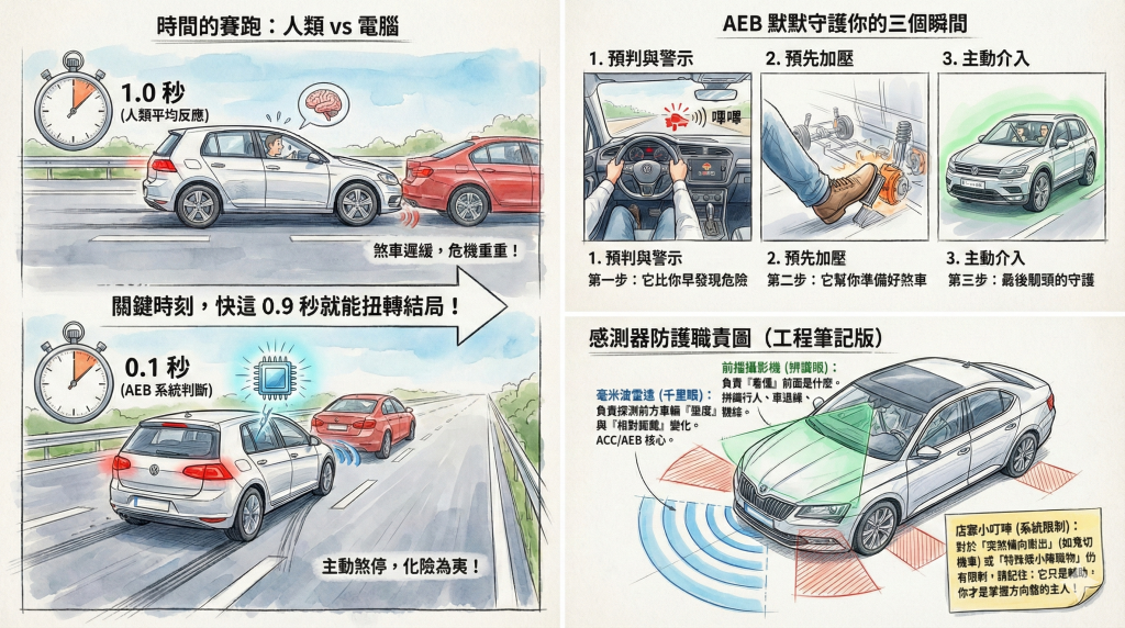 VW Skoda AEB 自動煞停, ACC 跟車系統, 汽車安全輔助系統