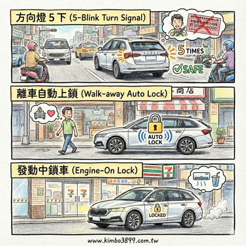 SKODA EVO 平台 開隱藏功能 SKODA 發動中鎖車 離車上鎖 方向燈五下