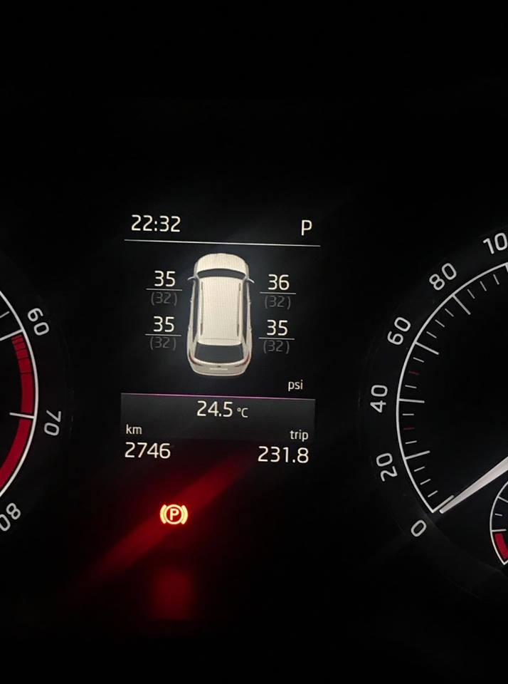 Skoda 原廠數字型胎壓顯示畫面