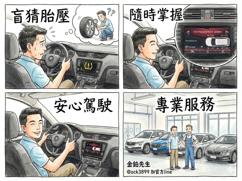 Skoda MQB中控螢幕顯示原廠數字胎壓 PSI 數值