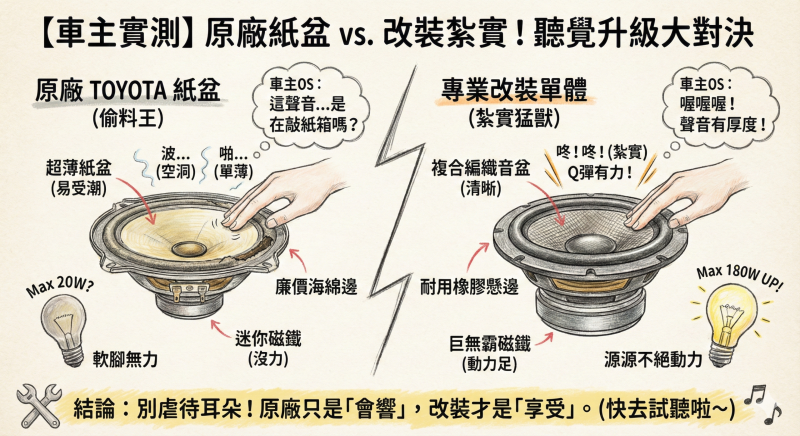 原廠音響喇叭與升級單體比較