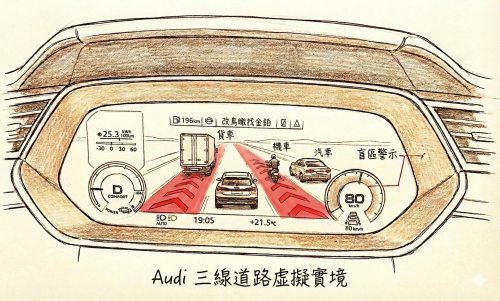 Audi 儀表升級 2024 三線道 道路虛擬實境