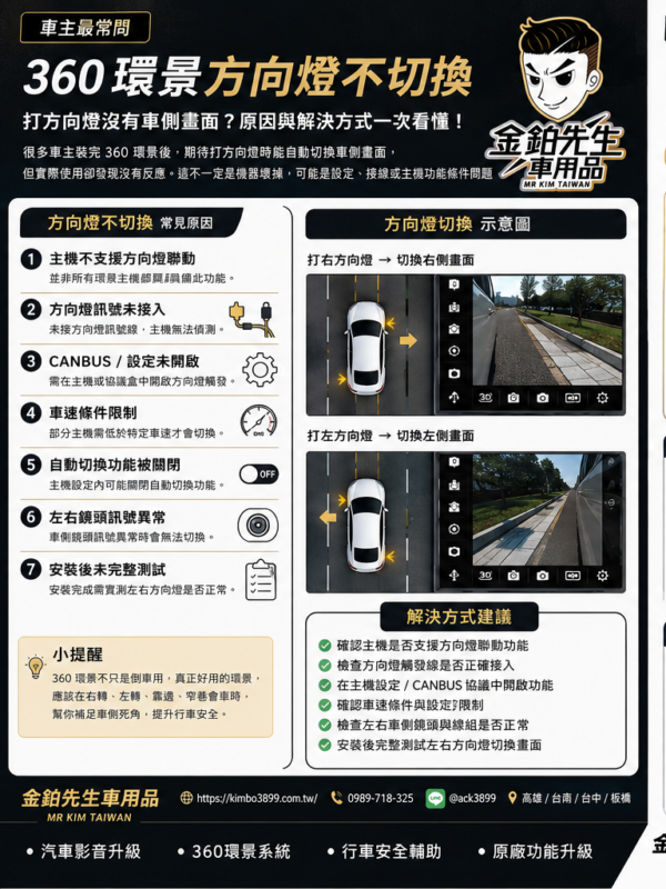 360環景方向燈不切換怎麼辦?車側畫面不跳出的原因解析 2 360環景方向燈不切換